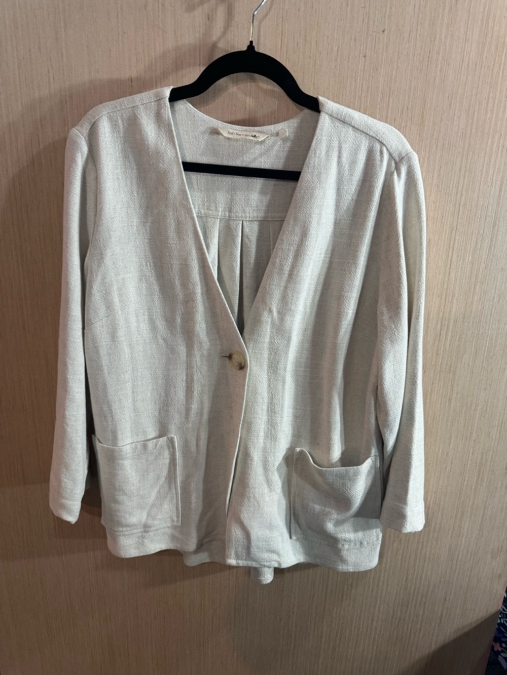 Soft Surroundings Linen Blend Cream Open-Front Button Front Blazer Size Medium